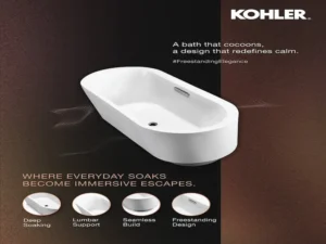 Kohler sanitaryware tech enabled bathtub with autofill and touchscreen-comfort and convenience combined