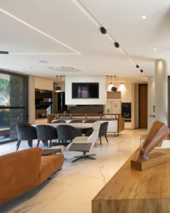 marble look tiles in a modern living area