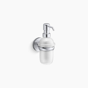 Cruz - Soap dispenser and holder with frosted glass bottle in polished chrome