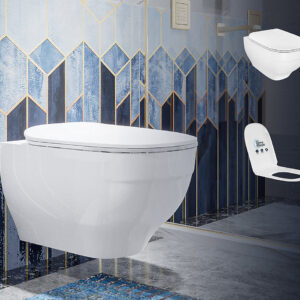 Trace™ - Rimless wall hung toilet with Quiet-Close™ UF slim seat cover in black