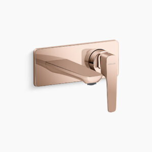 Wall mount lavatory faucet trim + valve in brushed rose gold