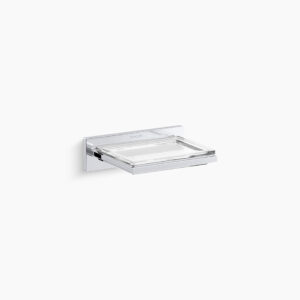 Square soap dish glass in polished chrome
