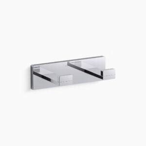 Square double robe hook in polished chrome