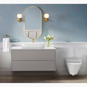 501mm x 1016mm capsule mirror in brushed gold