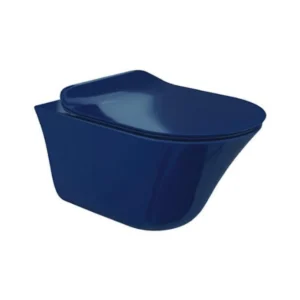 Vive - Rimless wall hung toilet with Quiet-Close™ UF slim seat cover in indigo