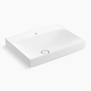 Brink - 500mm rectangle vessel with faucet hole in white