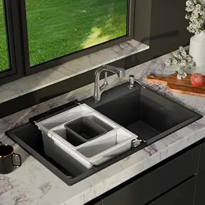 Colander Set, Soaking Basket, Soap Dispenser - Ladena™ Neoroc® 18” x 18” Single-bowl universal