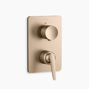 Recessed bath and shower valve and AT360 trim in brushed bronze