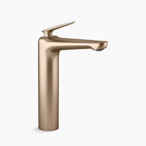 Single-control tall lav faucet without drain in brushed bronze