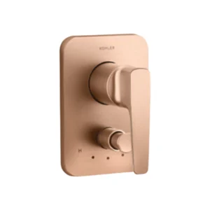 Recessed bath and shower trim with diverter in brushed rose gold