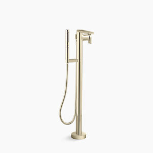 Composed™ - Floor mount bath tub filler with hand shower in french gold