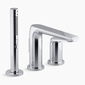 Avid™ - Deck-mount bath tub filler with hand shower in polished chrome