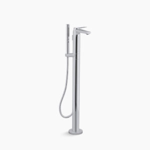 Avid™ - Floor mount bathtub filler with hand shower in polished chrome