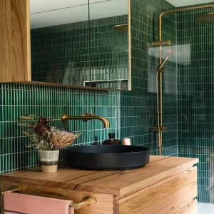 green kitkat masaics in a modern bathroom