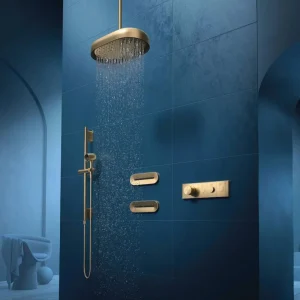 French gold Kohler shower panel with rain shower ,body jets, and hand shower-Kohler sanitaryware